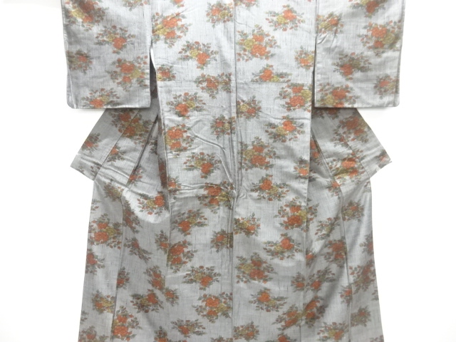 未使用品　草花模様織出し手織り紬着物